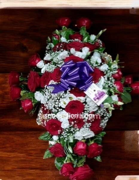  Croce Funebre di Rose Rosse: Amore Eterno e Devozione